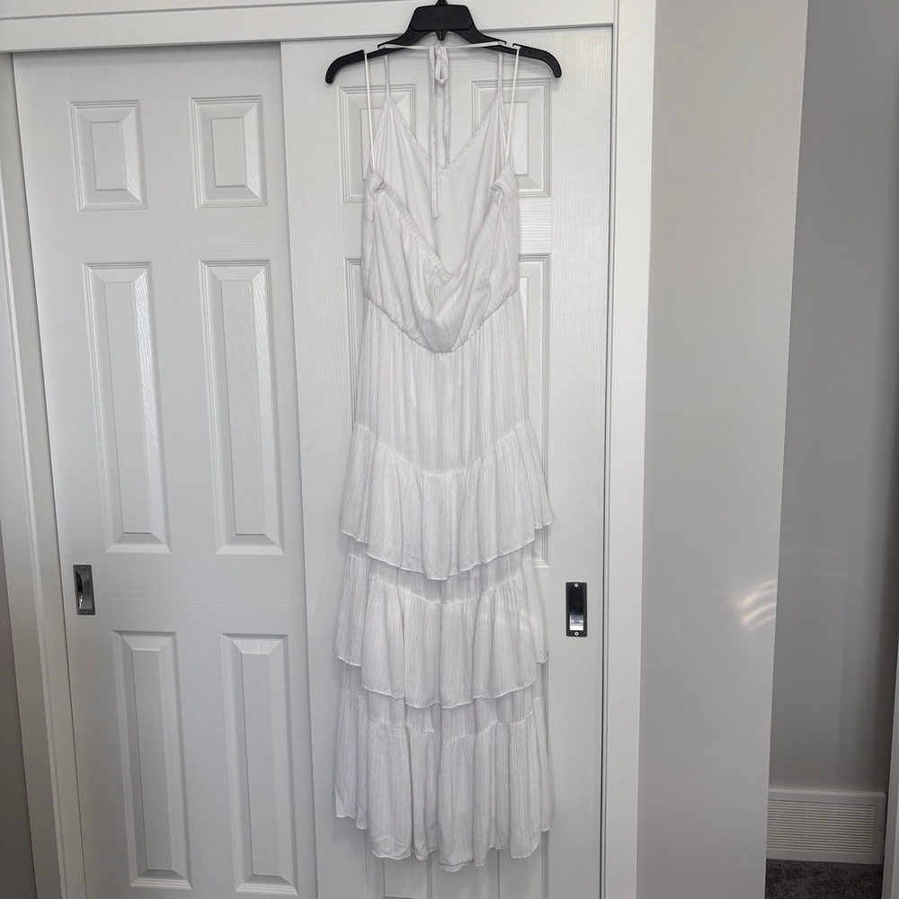 INC International Concepts White & Silver Halter-Neck Tiered Maxi Dress NWT - Picture 7 of 10